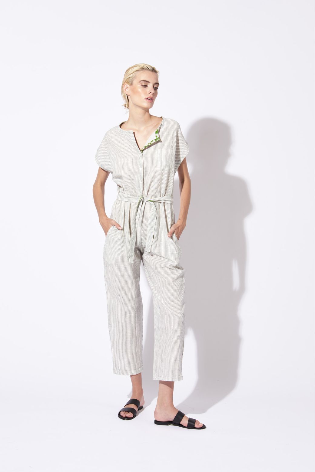 BLUE MESSINA PIQUÉ JUMPSUIT