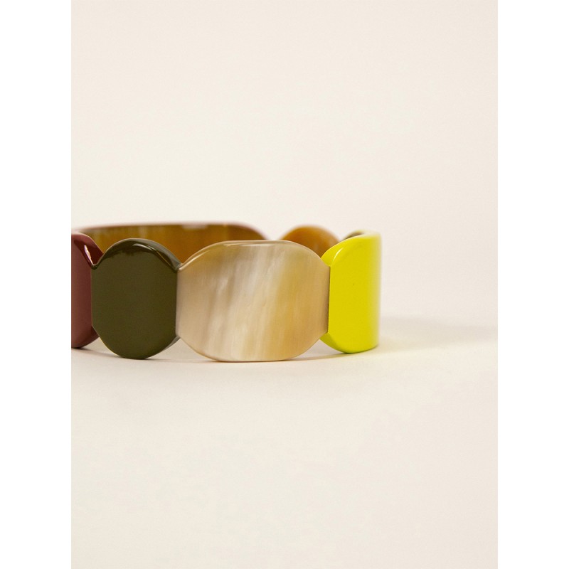 Bracelet 25 Totem en corne blonde et laque Lime taille S