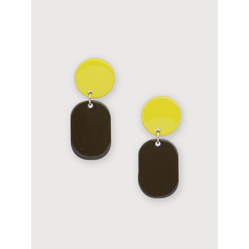 Mini Créoles clips Totem en corne blonde et laque Lime
