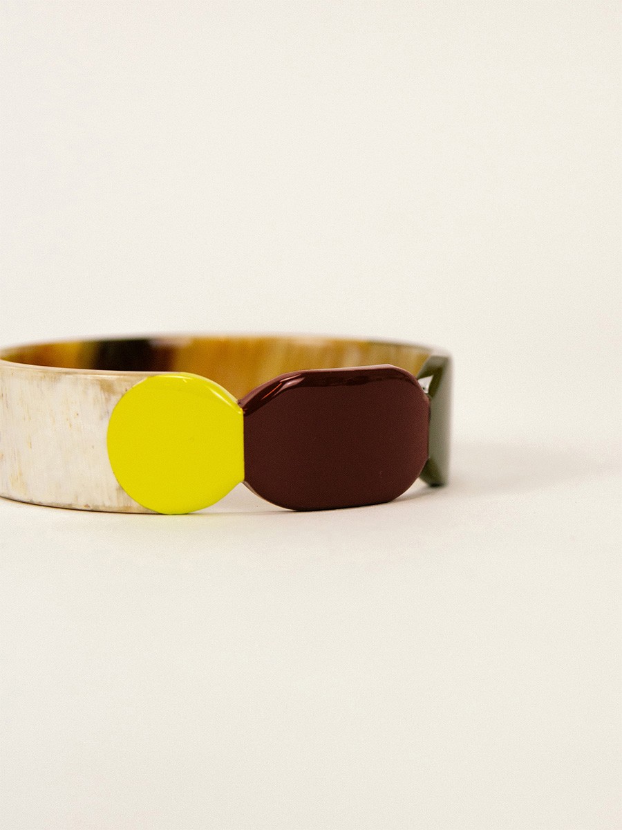 Bracelet 20 Totem en corne blonde et laque Lime taille S