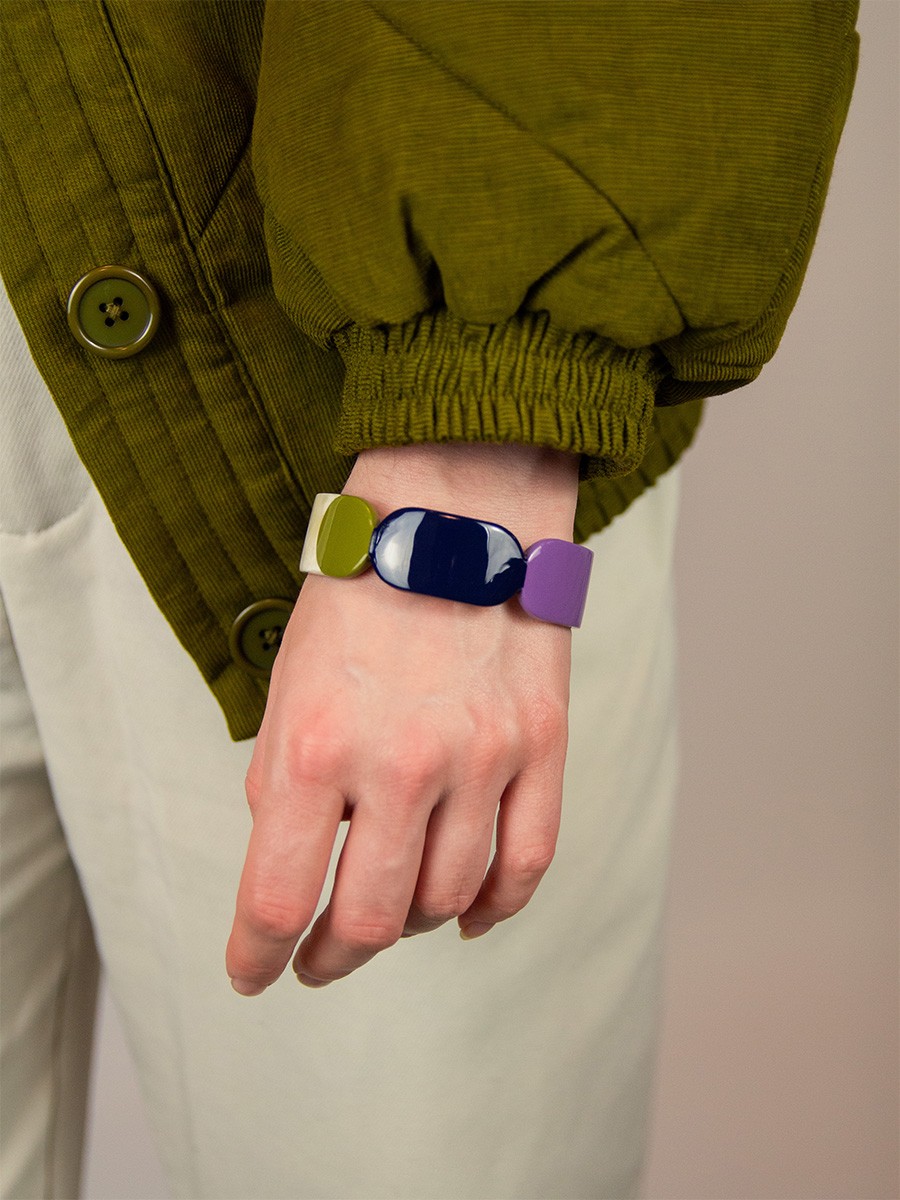 Bracelet 20 Totem en corne blonde et  laque Parme taille S