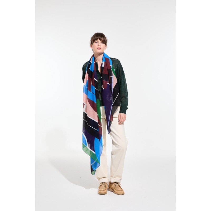 Foulard en coton Graphique Le Bal Bleu vert/Mapoésie