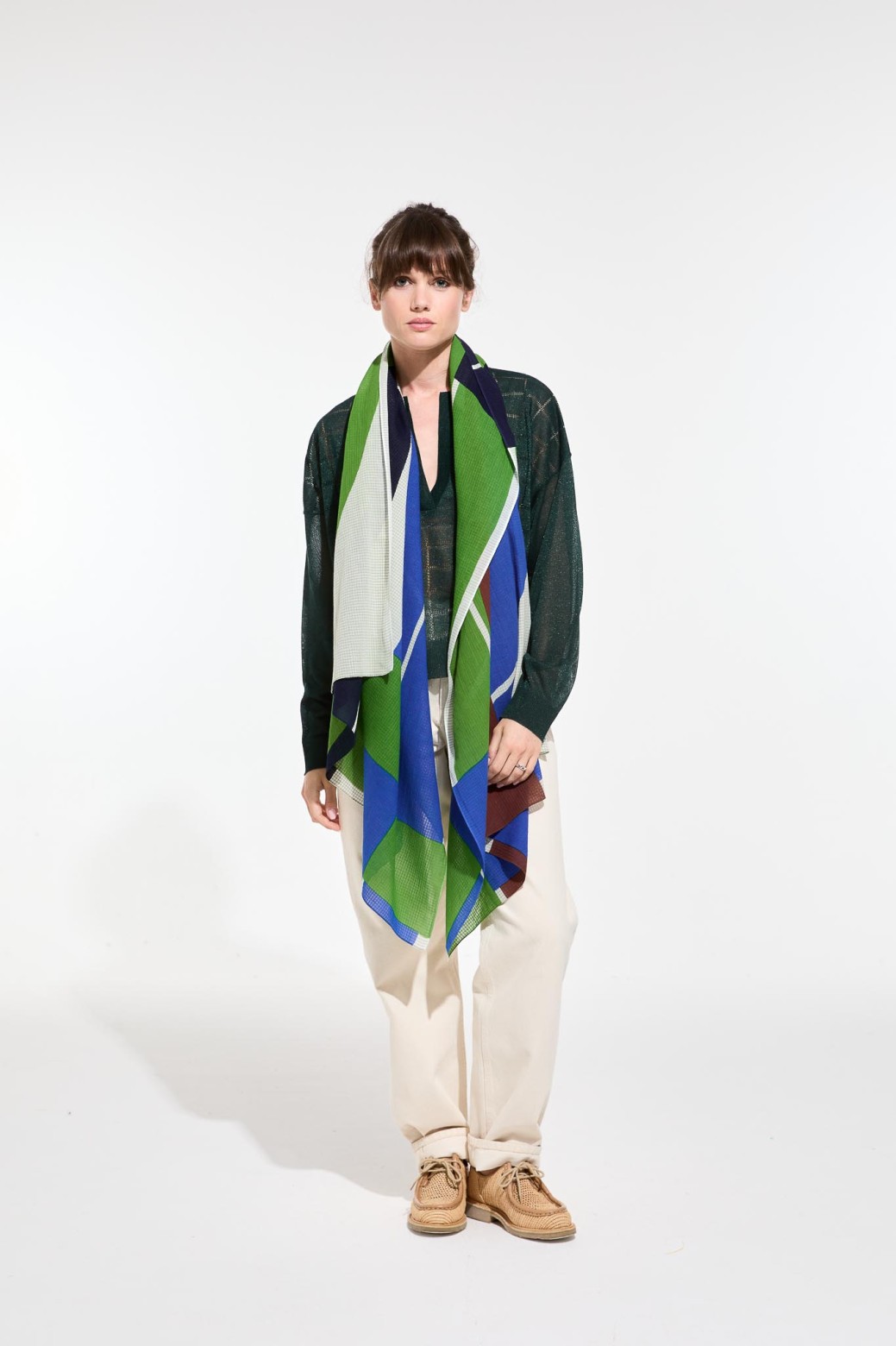 Foulard en coton Graphique Liane bleu vert/Mapoésie