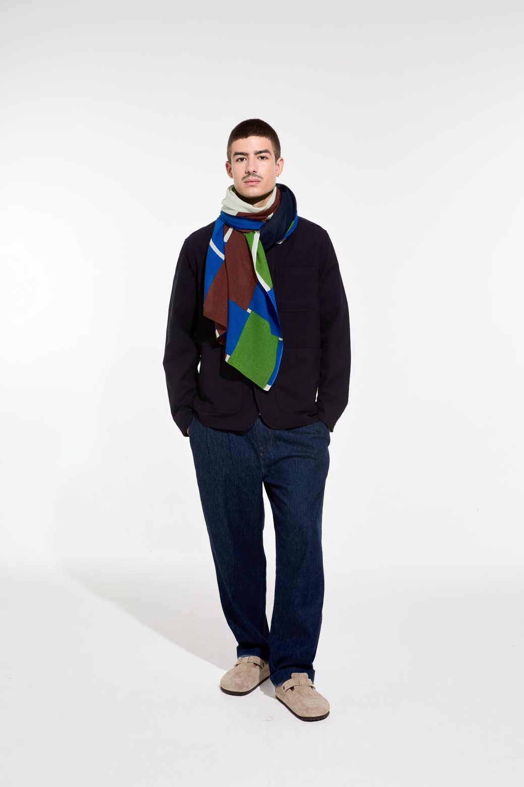 Foulard en coton Graphique Liane bleu vert/Mapoésie