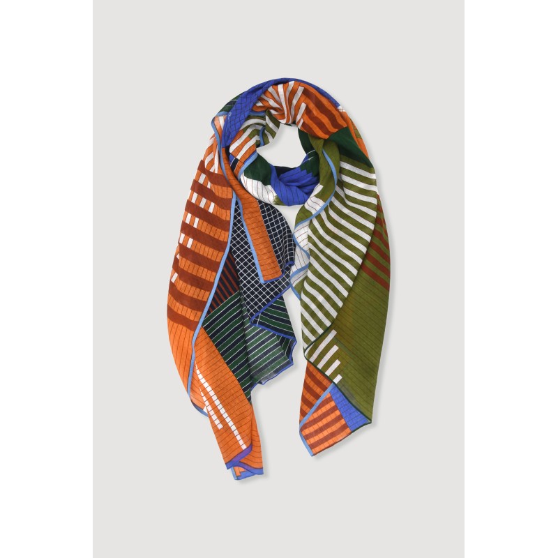 Foulard en coton Graphique Cascade bleu vert/Mapoésie