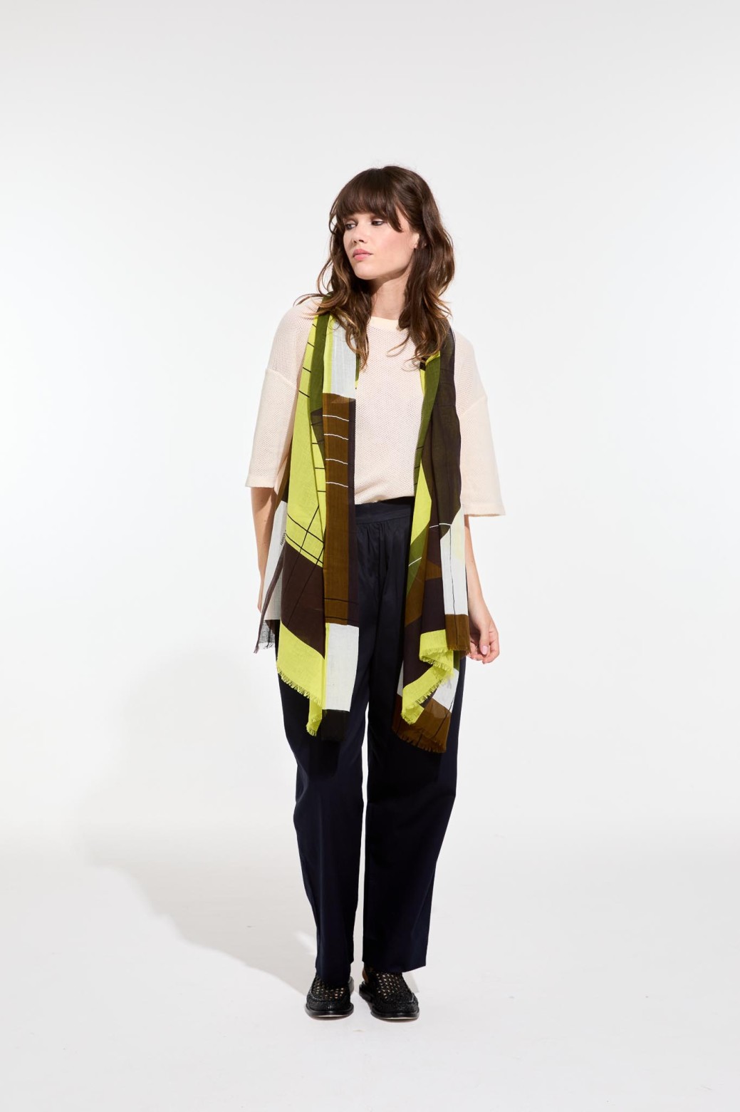 Foulard en coton Graphique Forma kaki jaune/Mapoésie