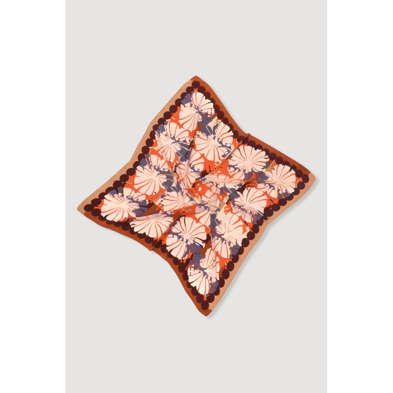 Graphic floral silk scarf - Pink Poppy/Mapoésie