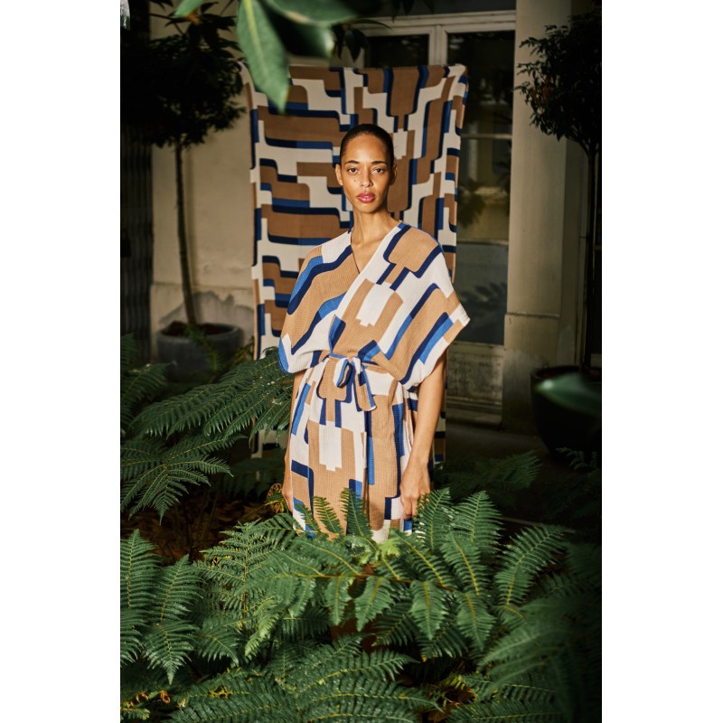 Kimono en coton nid d'abeille-bleu/Mapoésie